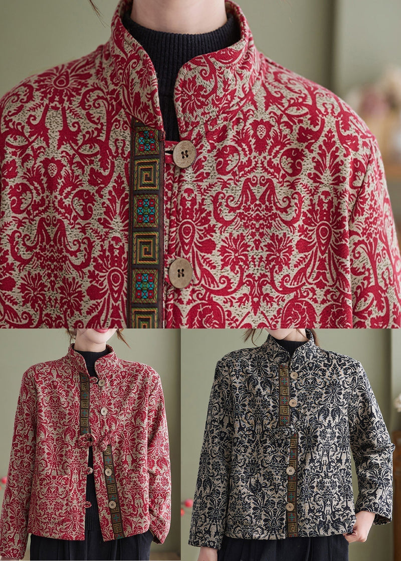 Blue-dragon Print Pockets Cotton Filled Parka Winter