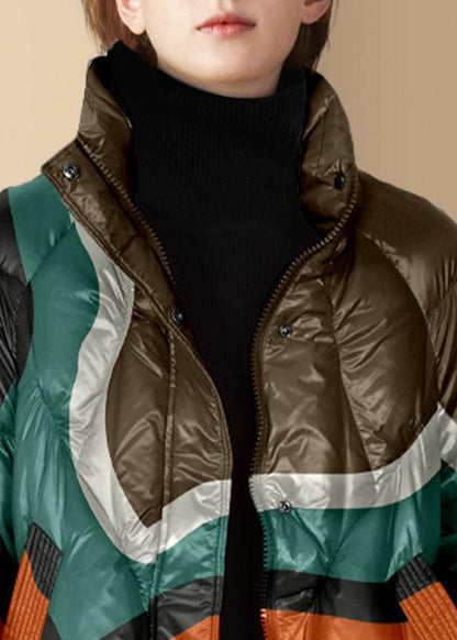 Red Stand Collar Zip Up Print Fine Cotton Filled Parkaer Winter