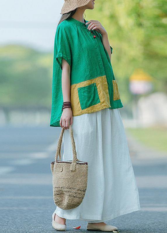 Red for Omychic Cotton Literary Summer Cardigan Short Sleeve Shirt