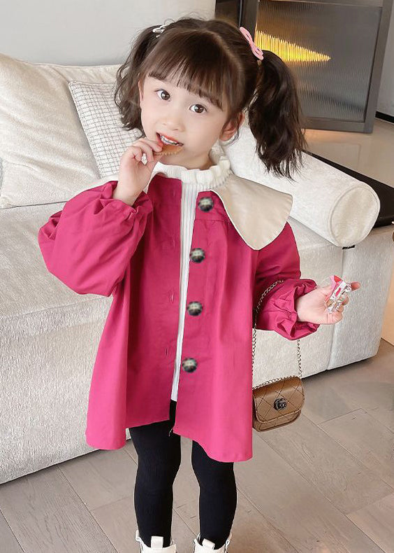 Rose Bow Button Patchwork Cotton Kids Coat Spring