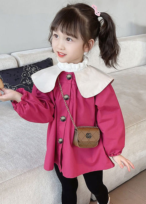 Rose Bow Button Patchwork Cotton Kids Coat Spring