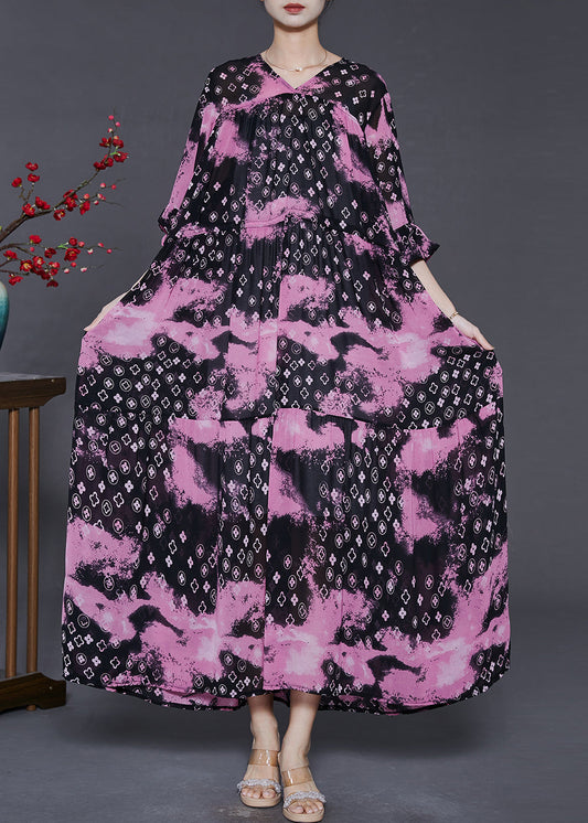 Rose Cinched Exra Large Hem Chiffon Dress Summer
