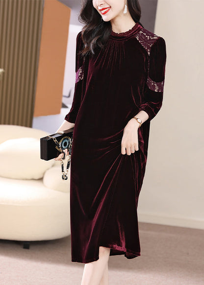 Rose Hollow Out Lace Patchwork Silk Velour Dress Bracelet Sleeve