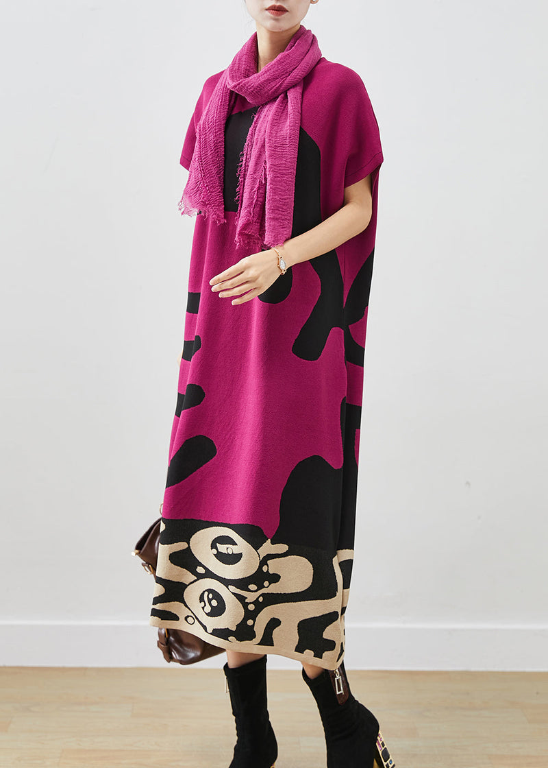Rose V Neck Print Cotton Maxi Dress Short Sleeve