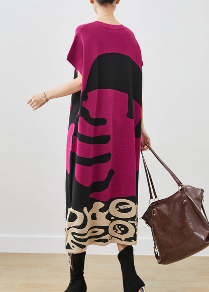 Rose V Neck Print Cotton Maxi Dress Short Sleeve