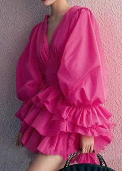 Rose V Neck Cotton Mini Dress Butterfly Sleeve