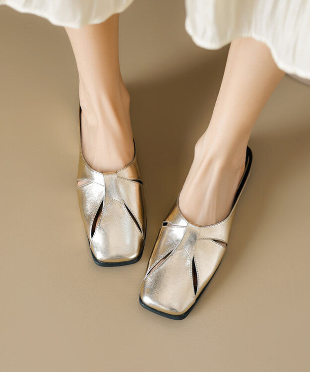 Slide Sandals Hollow Out Splicing Gold Faux Leather