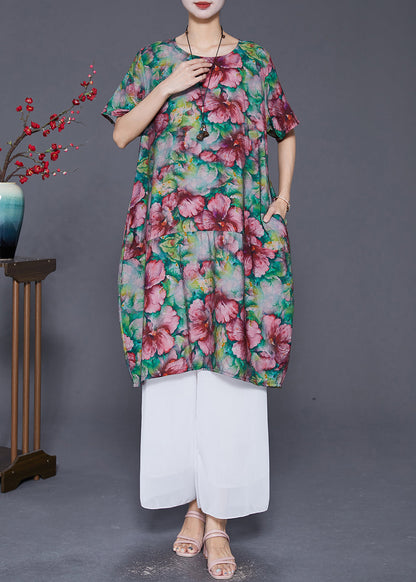 Slim Fit Print Linen Holiday Dress Summer