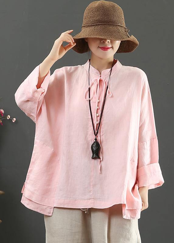 Stand Collar Pockets Spring Blouse Wardrobes Pink Blouse