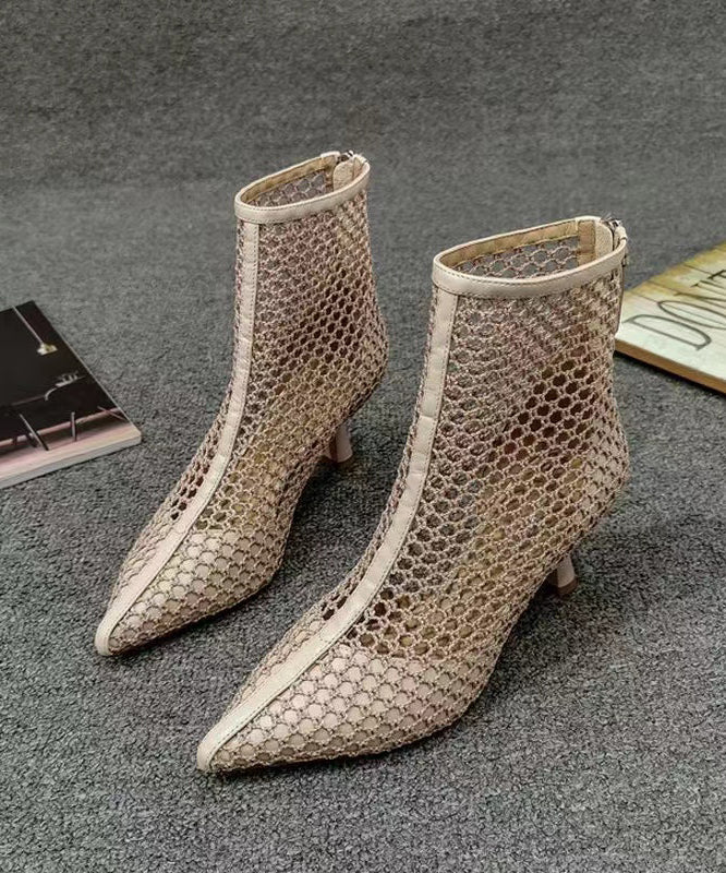 Stiletto Boots Black Breathable Mesh Pointed Toe