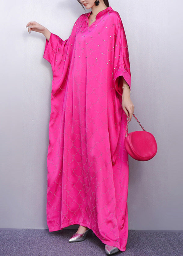 Street Style Pink Gown Zircon Batwing Sleeve