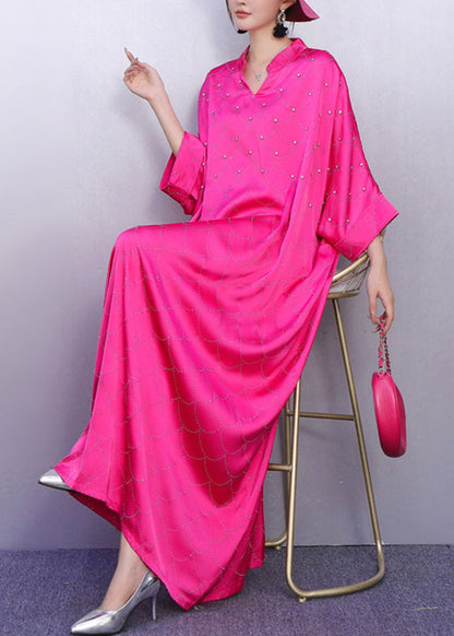 Street Style Pink Gown Zircon Batwing Sleeve