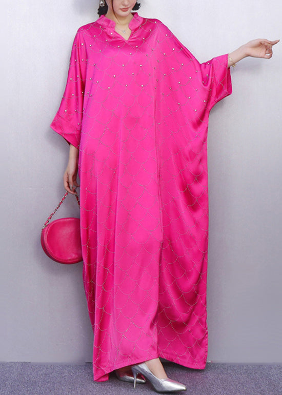 Street Style Pink Gown Zircon Batwing Sleeve