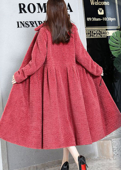 Watermelon Red Peter Pan Collar Thick Cashmere Trench Winter