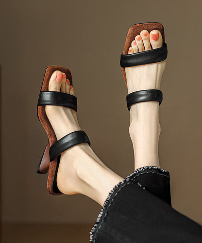 Wedge Beige Cowhide Leather Slide Sandals Peep Toe