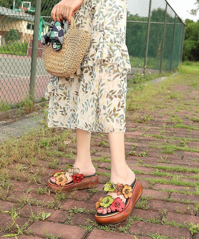 Wedge Orange Cowhide Leather Slide Sandals