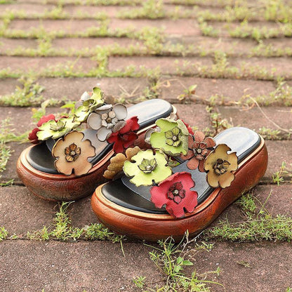 Wedge Orange Cowhide Leather Slide Sandals