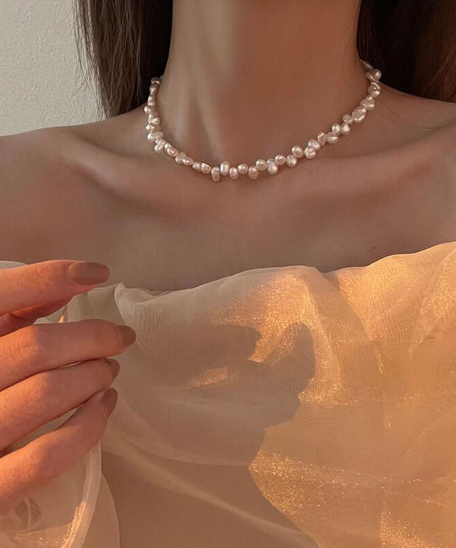 White Alloy Pearl Tassel Gratuated Bead Necklace Gh1058