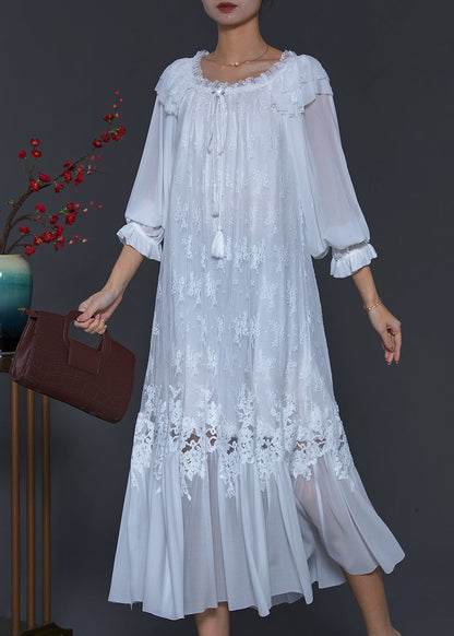 White Embroidered Patchwork Lace Dresses Spring