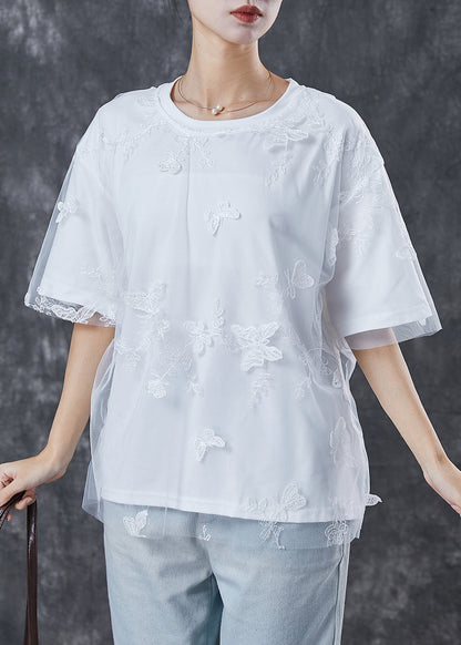 White Embroidered Butterfly Tulle Tanks Top Summer