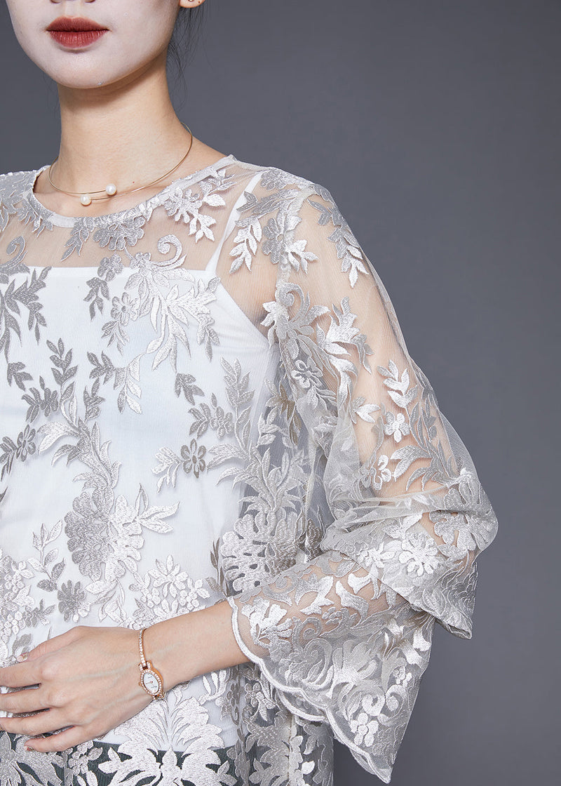 White Embroideried Hollow Out Lace Top Fall
