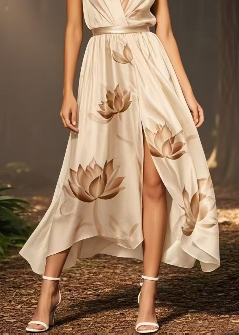 White Flower Side Open Silk Sundress Summer