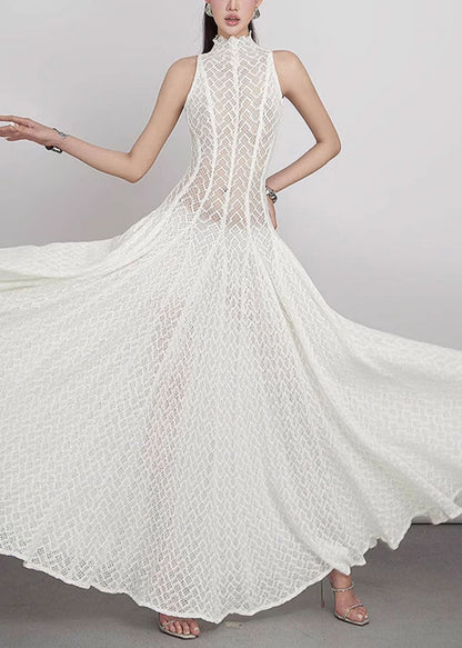 White Hollow Out Lace Maxi Dress Sleeveless