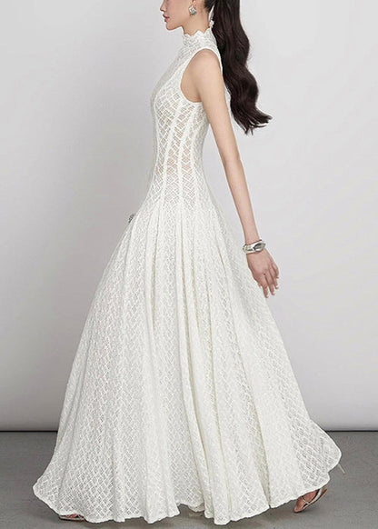 White Hollow Out Lace Maxi Dress Sleeveless