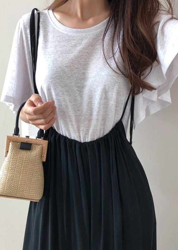 White O-neck Cotton Blouse T Shirt Flare Sleeve
