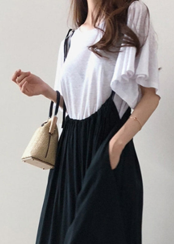 White O-neck Cotton Blouse T Shirt Flare Sleeve