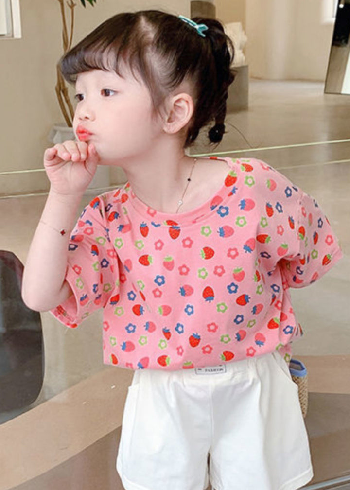 White O-neck Print Kids T Shirt Summer