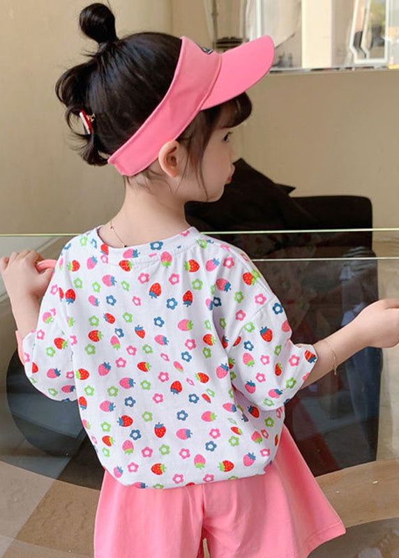 White O-neck Print Kids T Shirt Summer