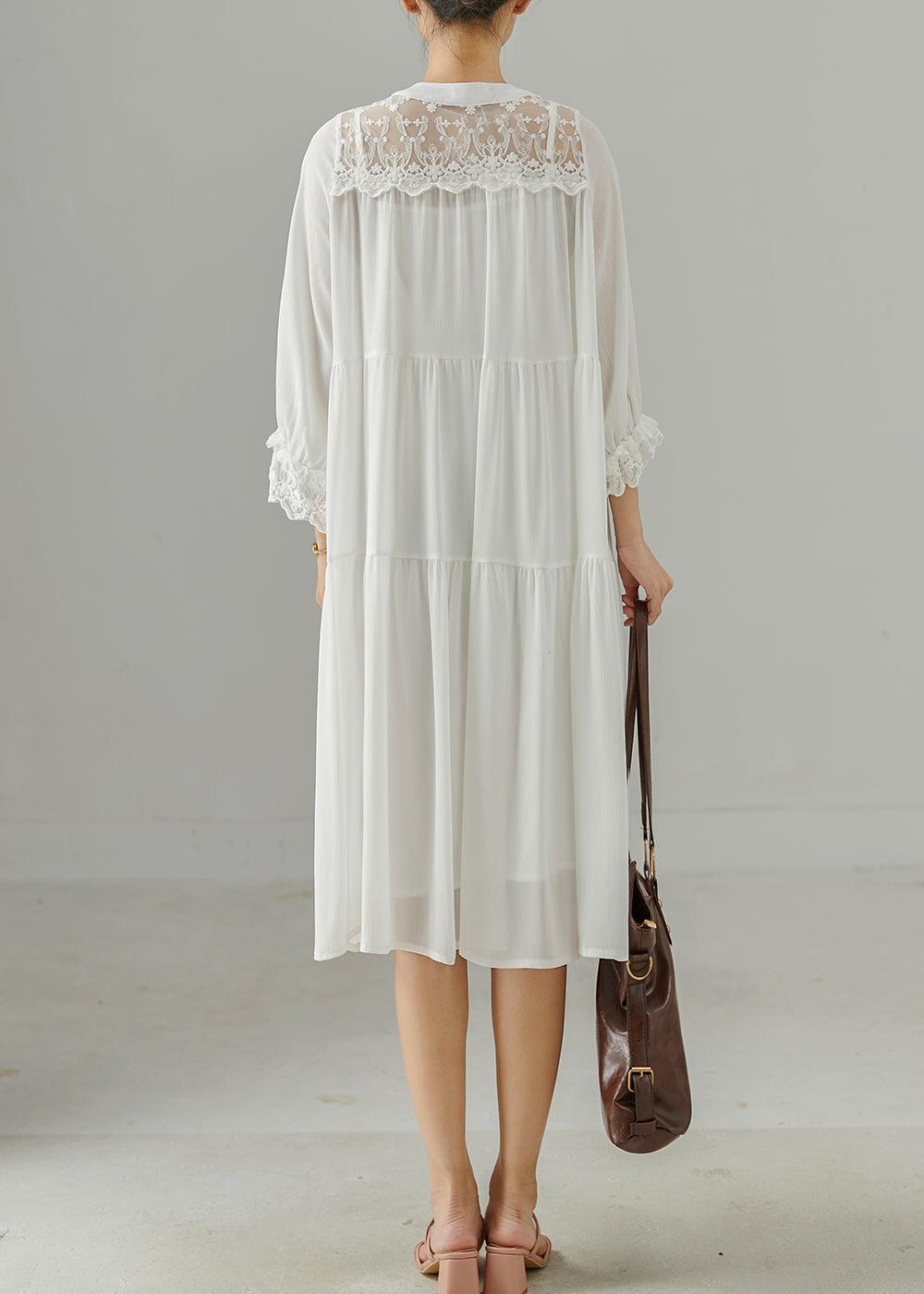 White Oversized Patchwork Cotton Robe Dresses Summer