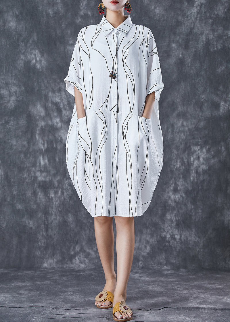 White Peter Pan Collar Striped Cotton Dresses Summer