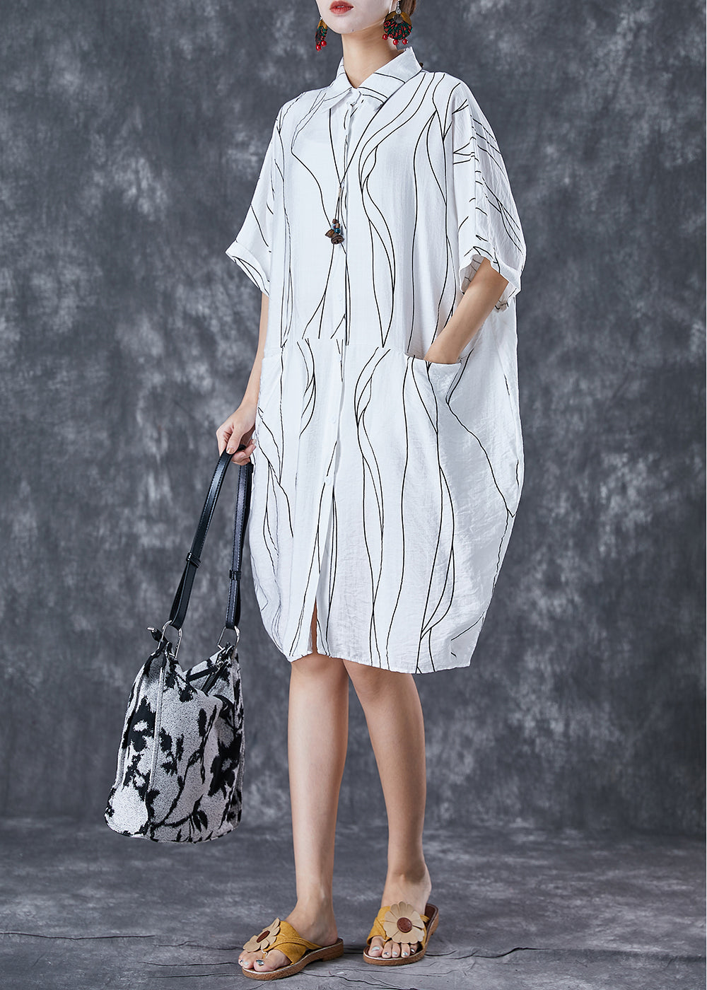 White Peter Pan Collar Striped Cotton Dresses Summer