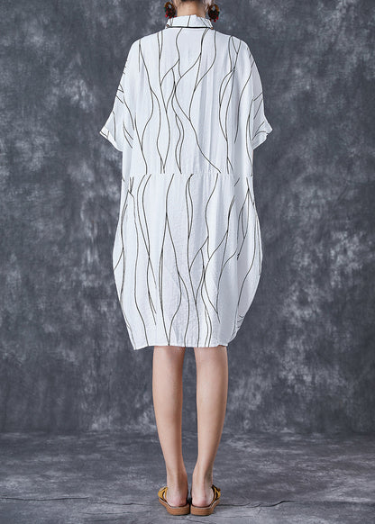 White Peter Pan Collar Striped Cotton Dresses Summer