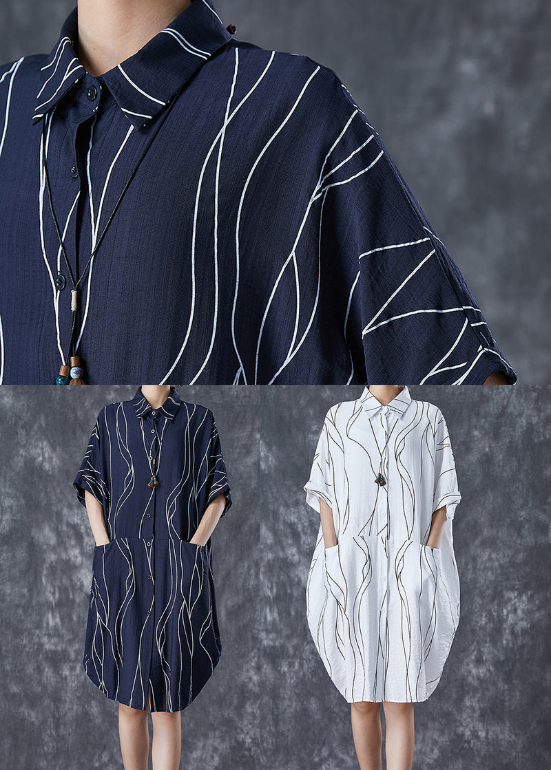 White Peter Pan Collar Striped Cotton Dresses Summer