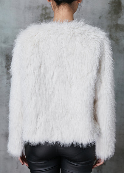 White Side Open Faux Fur Coat Winter