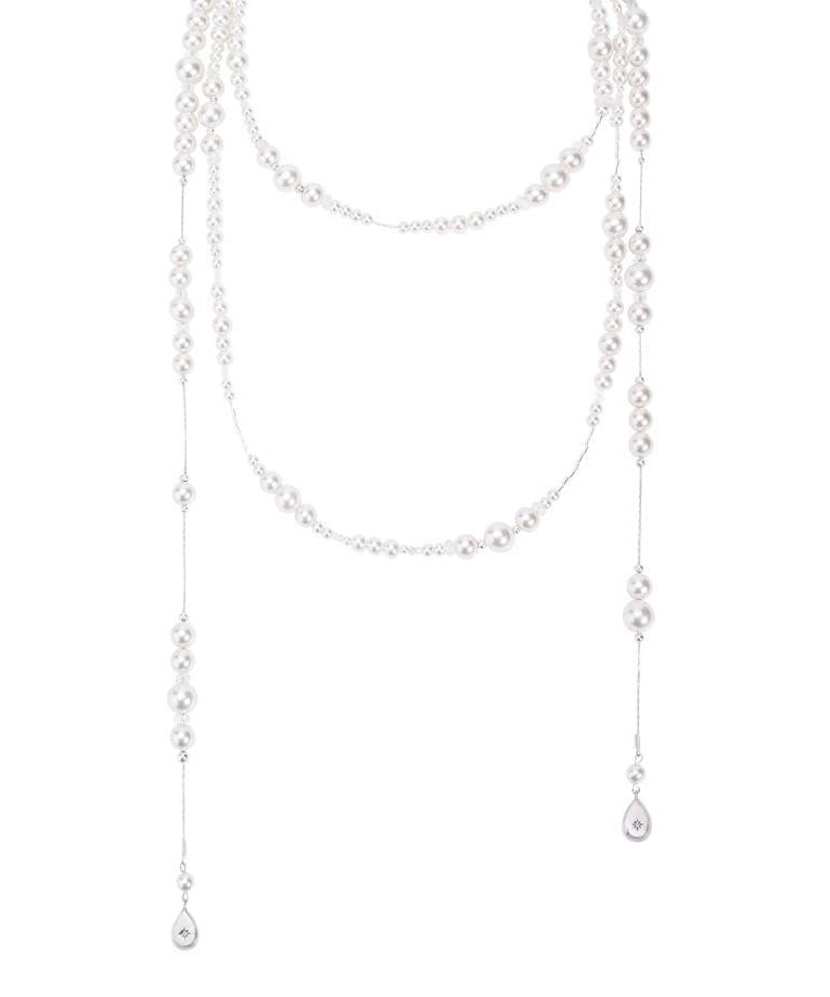 White Sterling Silver Crystal Pearl Starry Sky Gratuated Bead Necklace Qj013