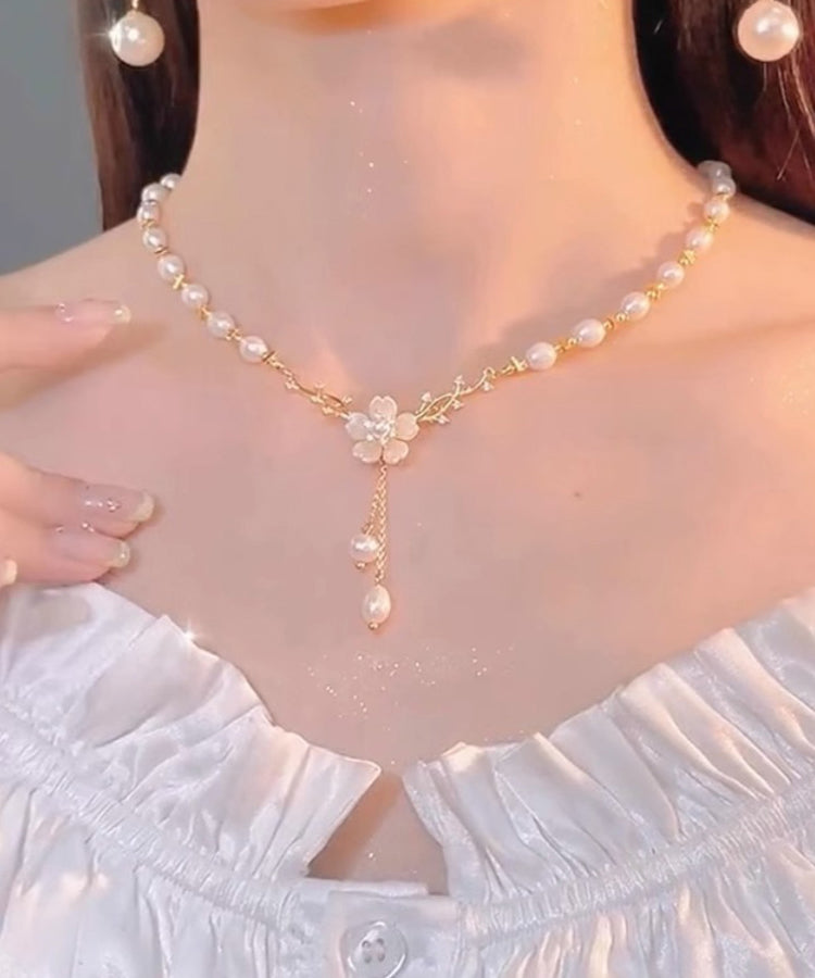 White Sterling Silver Overgild Tassel Pendant Necklace