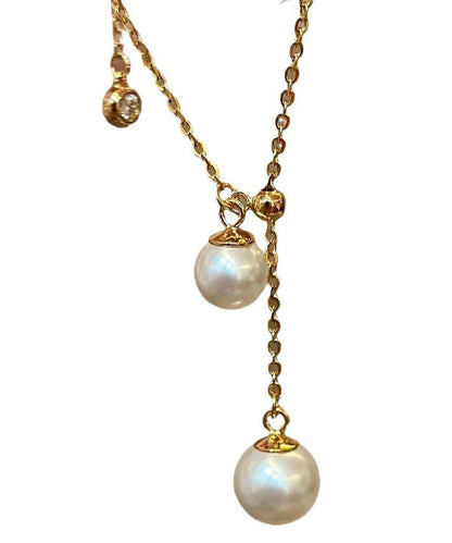 White Sterling Silver Overgild Pearl Tassel Pendant Necklace