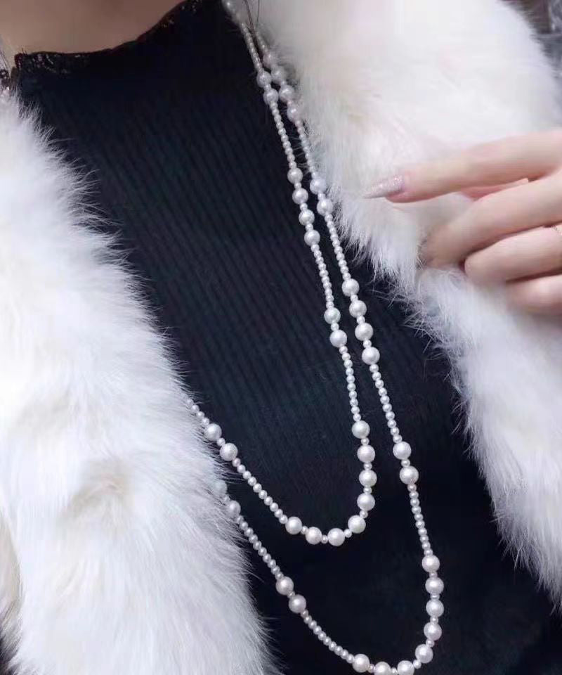 White Sterling Silver Pearl Sweater Necklace