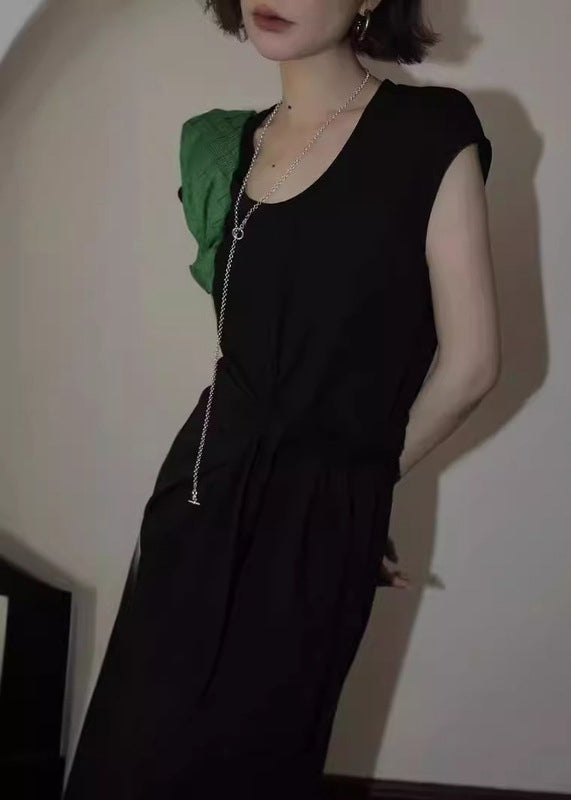 White U Neck Tie Waist Cotton Dress Summer