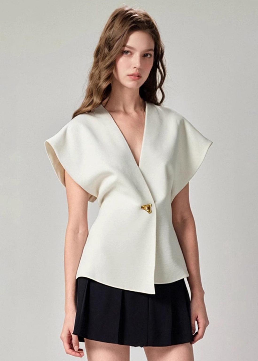 White V Neck Asymmetrical Cotton Top Summer