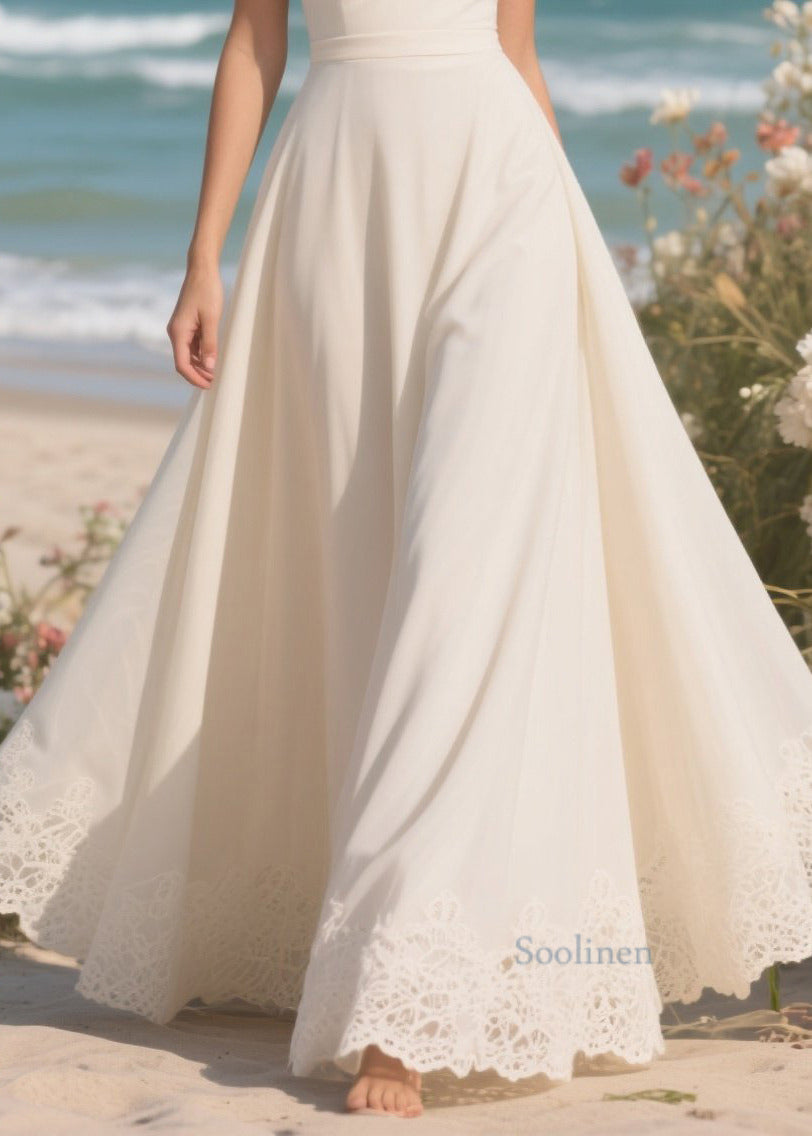 White V Neck Exra Large Hem Draping Chiffon Dresses Summer