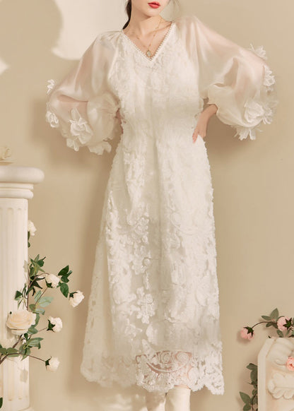 White V Neck Tulle Maxi Dresses Spring