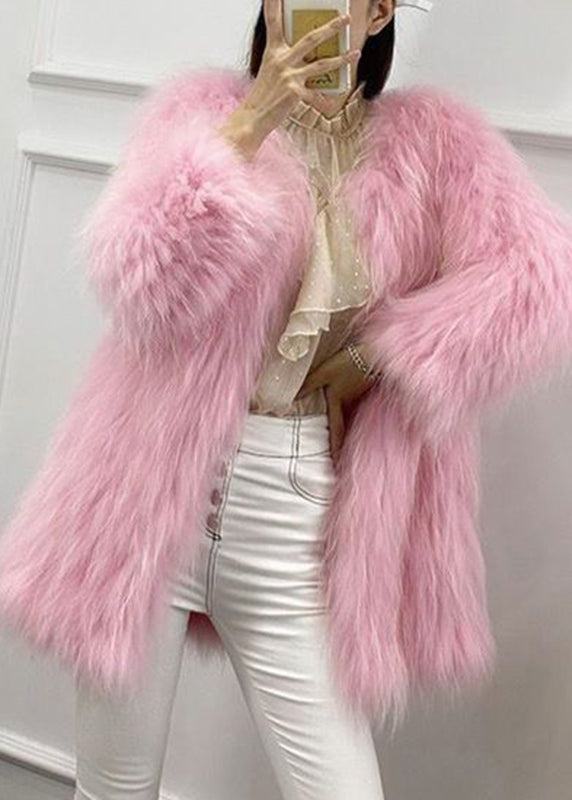 Yellow O-neck Warm Mink Hair Coats Winter