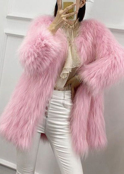 Yellow O-neck Warm Mink Hair Coats Winter