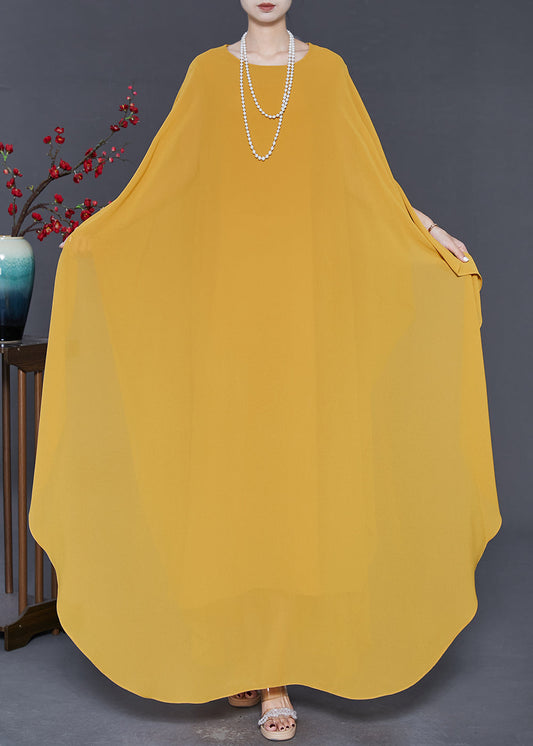 Yellow Oversized Chiffon Party Dress Batwing Sleeve