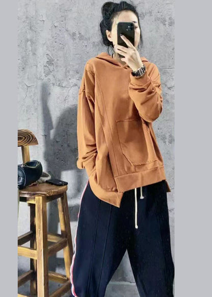 Elegant Yellow asymmetrical design Hooded Sweatshirts Spring